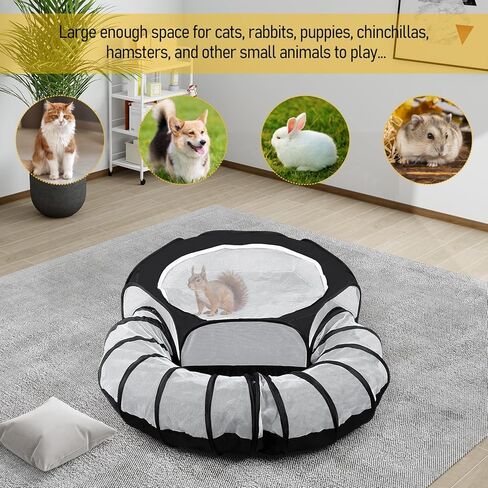 Small Animal Playpen with Surround Tunnel,Waterproof Guinea Pig Cage Breathable Rabbit Cage with Top Cover Pop Open Ferret Toys Hamster Playpen for Chicken Cat Dog Indoor Outdoor Exercise in Saudi Arabia