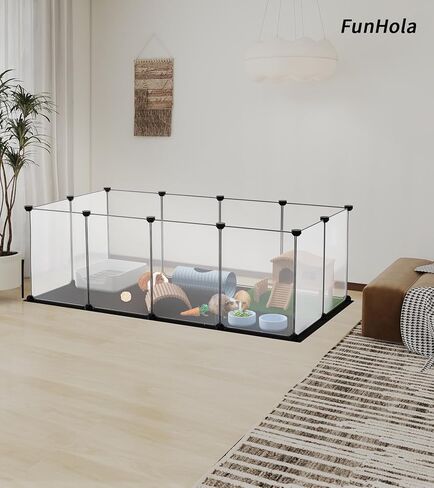 Small Animal Playpen, Guinea Pig Cages with Waterproof Mat, 12 Panels Pet Playpen for Hamsters, Hedgehog, Indoor Outdoor Plastic Fence, 48.5 x 24.8 x 16.1 inches in Saudi Arabia