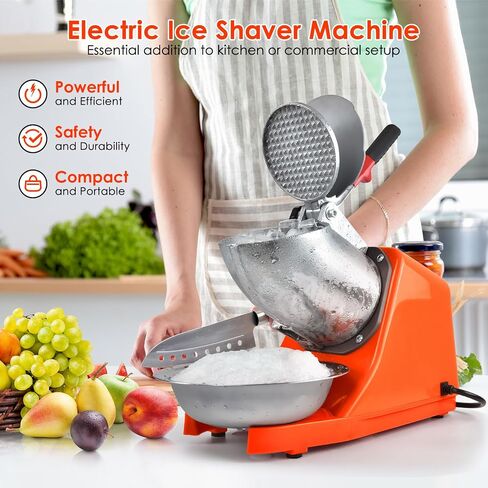 Electric Shaved Ice Machine,with Ice Pick and Scoop,3 Blades of Electric Snow Cone Machine(300W 2200r/min),Splash Proof Ice Shaver Machine,Ice Crusher Machine for Home Commercial Use (Silver) in Saudi Arabia