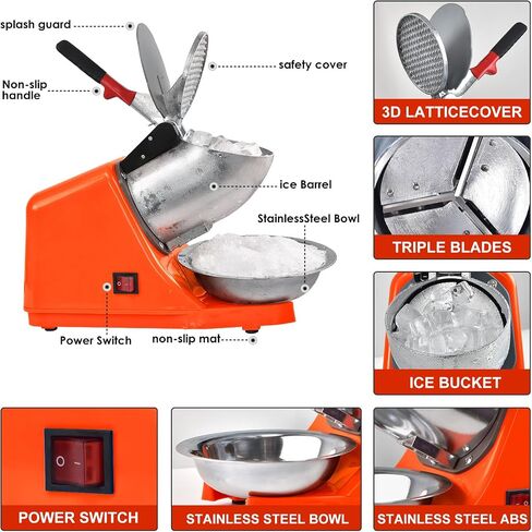 Electric Shaved Ice Machine,with Ice Pick and Scoop,3 Blades of Electric Snow Cone Machine(300W 2200r/min),Splash Proof Ice Shaver Machine,Ice Crusher Machine for Home Commercial Use (Silver) in Saudi Arabia