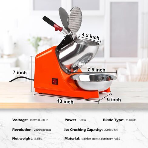 Electric Shaved Ice Machine,with Ice Pick and Scoop,3 Blades of Electric Snow Cone Machine(300W 2200r/min),Splash Proof Ice Shaver Machine,Ice Crusher Machine for Home Commercial Use (Silver) in Saudi Arabia