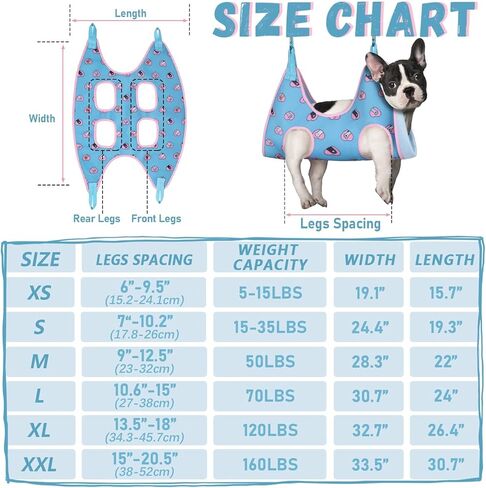 سرج أرجوحة للعناية بالكلاب من Supet للقطط والكلاب، للاسترخاء وتقييد الحيوانات الأليفة ومقاود الحيوانات الصغيرة ومساعد تقليم الأظافر وقص الأظافر باللون الأزرق-Love in Kuwait