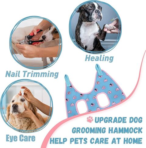 سرج أرجوحة للعناية بالكلاب من Supet للقطط والكلاب، للاسترخاء وتقييد الحيوانات الأليفة ومقاود الحيوانات الصغيرة ومساعد تقليم الأظافر وقص الأظافر باللون الأزرق-Love in Kuwait