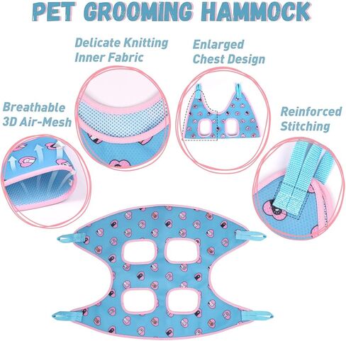 سرج أرجوحة للعناية بالكلاب من Supet للقطط والكلاب، للاسترخاء وتقييد الحيوانات الأليفة ومقاود الحيوانات الصغيرة ومساعد تقليم الأظافر وقص الأظافر باللون الأزرق-Love in Kuwait