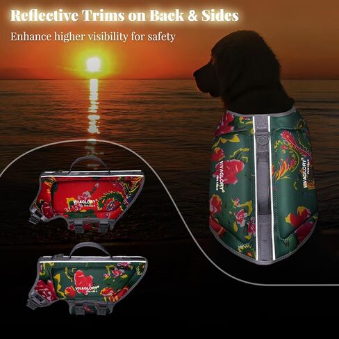 سترة نجاة خفيفة الوزن للكلاب من VIVAGLORY، سترة نجاة للحفاظ على حياة الحيوانات الأليفة من النيوبرين الصديق للبشرة للكلاب الكبيرة مع حلقة على شكل حرف D وإبزيم سريع الفك، وردي أزرق in Kuwait