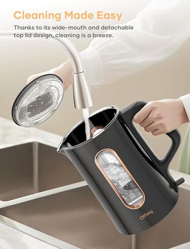 غلاية كهربائية من أوفيسي، وعاء غلاية شاي، جدار داخلي زجاجي مزدوج 1.5 لتر/1200 وات، غلاية إبريق ماء ساخن وغلاية وسخان مع إيقاف تلقائي، خالية من مادة BPA وأضواء مؤشر LED، أسود in Kuwait