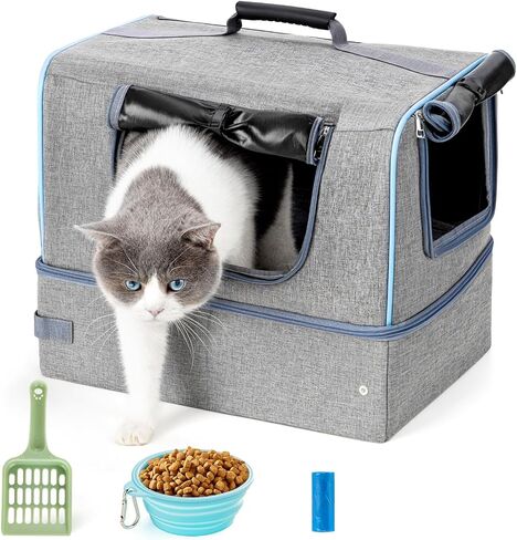 Cat Enclosed Travel Litter Box Kit with Lid Odorless Dustless, Lightweight Cat Portable Foldable Litter Box for Indoor and Car in Saudi Arabia