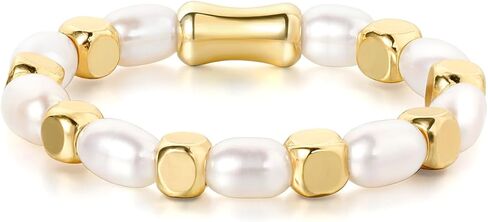 Baroque Pearl Dainty Beaded Rings for Women Stackable Stretch Jewelry Flexible Elastic Gold Cube Ring Sizes 6-9 in Saudi Arabia