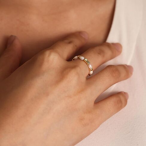 Baroque Pearl Dainty Beaded Rings for Women Stackable Stretch Jewelry Flexible Elastic Gold Cube Ring Sizes 6-9 in Saudi Arabia