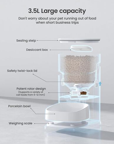 PF2 2.4G Healthy Automatic Cat feeder, 3.5L Automatic Dog Feeder with Video and Voice Call, APP data monitoring, Ceramic Bowl, Customized Timed Feeding,Freshness Preservation,Easy Removal for Cleaning in Saudi Arabia