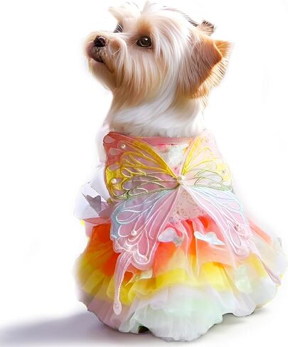 Luxury Dog Princess Formal Dress for Small Dogs Girl,Butterflies Lolita Sweet Pet Clothes Wedding Birthday Party Puppy Dresses,Cat Apparel Accessories Costumes Outfit Skirt Pink（Large） in Saudi Arabia