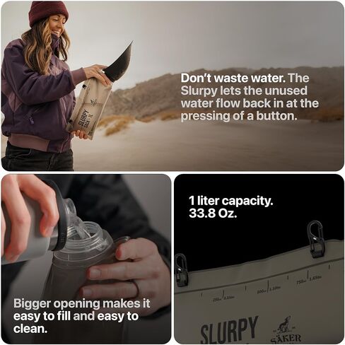 زجاجة مياه محمولة للكلاب من سيكر سعة 1 لتر، زجاجة مياه قابلة للطي للكلاب مثالية للمشي والمشي لمسافات طويلة وفي الهواء الطلق | يعمل كوعاء ماء محمول | مصممة في مونتريال - عبوة واحدة in Kuwait