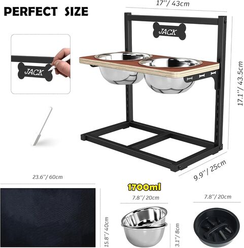 ADENGL 9 Height Adjustable Dog Bowl Stand with Two 1.7L Stainless Steel, Slow Feeder Bowls and Nonslip Pad, Perfect for Medium and Large Dogs in Kuwait