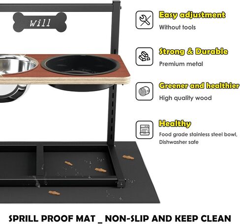 ADENGL 9 Height Adjustable Dog Bowl Stand with Two 1.7L Stainless Steel, Slow Feeder Bowls and Nonslip Pad, Perfect for Medium and Large Dogs in Kuwait