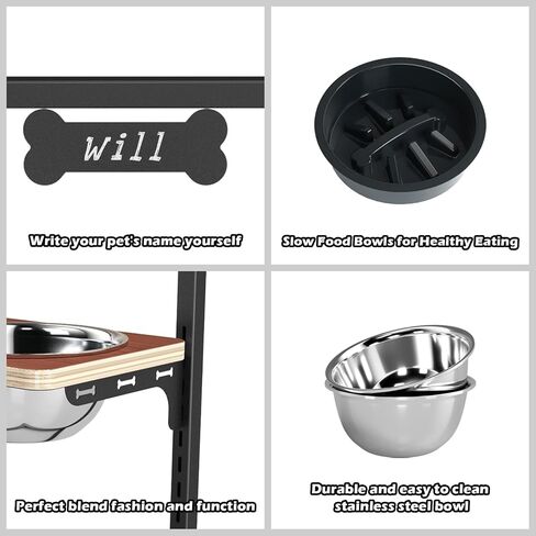 ADENGL 9 Height Adjustable Dog Bowl Stand with Two 1.7L Stainless Steel, Slow Feeder Bowls and Nonslip Pad, Perfect for Medium and Large Dogs in Kuwait
