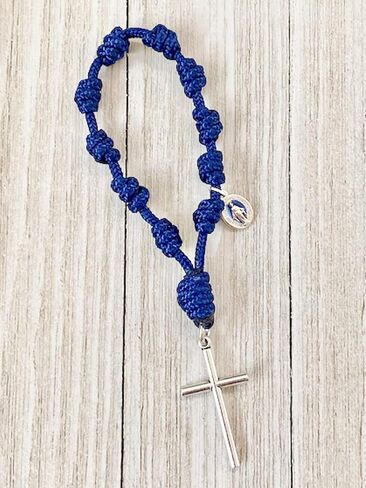 Pocket Rosary for Catholic Men Women - Minimalist Handmade Small One Decade - Miraculous Medal (Navy Blue) in Saudi Arabia