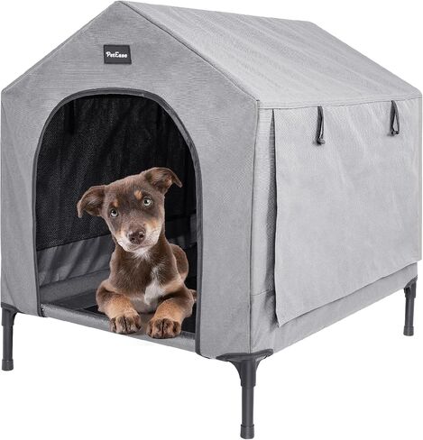2 in 1 Dog House,Elevated Dog Bed with Removable Cover, Indoor & Outside Puppy Shelter Cot,Raised Dog Bed for Small Dogs & Cats (Grey, Small) in Saudi Arabia