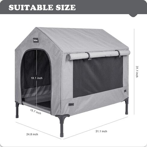 2 in 1 Dog House,Elevated Dog Bed with Removable Cover, Indoor & Outside Puppy Shelter Cot,Raised Dog Bed for Small Dogs & Cats (Grey, Small) in Saudi Arabia