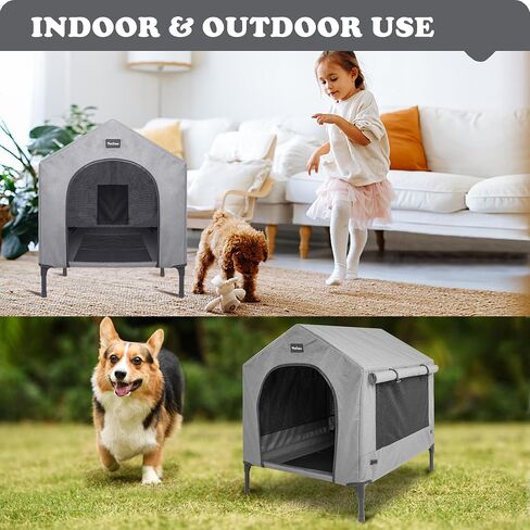 2 in 1 Dog House,Elevated Dog Bed with Removable Cover, Indoor & Outside Puppy Shelter Cot,Raised Dog Bed for Small Dogs & Cats (Grey, Small) in Saudi Arabia