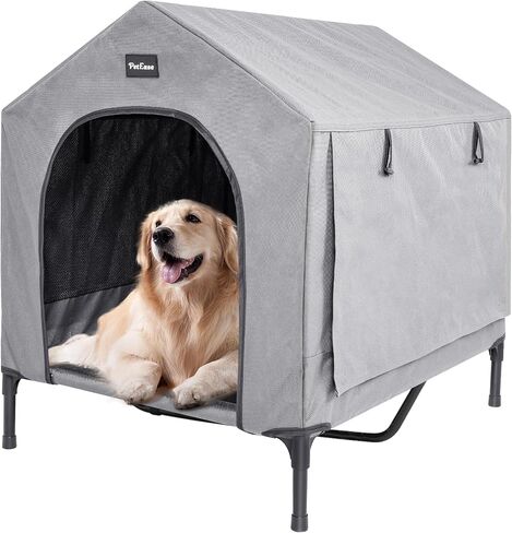 2 in 1 Dog House,Elevated Dog Bed with Removable Cover, Indoor & Outside Puppy Shelter Cot,Raised Dog Bed for Small Dogs & Cats (Grey, Small) in Saudi Arabia