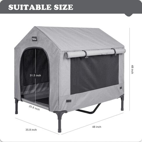 2 in 1 Dog House,Elevated Dog Bed with Removable Cover, Indoor & Outside Puppy Shelter Cot,Raised Dog Bed for Small Dogs & Cats (Grey, Small) in Saudi Arabia
