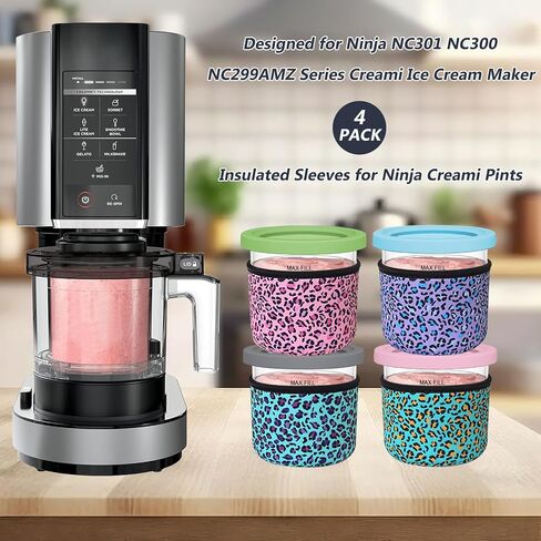 Reusable Ice Cream Sleeve, 4 Pcs Neoprene Insulated Sleeves for Ninja Creami Pints, Compatible with NC301 NC300 NC299AMZ Series Ice Cream Maker Containers, Only Sleeve(Colorful,16oz) in Saudi Arabia