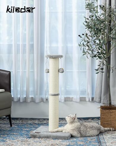 Kilodor 34Inch Tall Cat Scratching Post,4.3Inch Diameter Large Sisal Cat Scratch Post with Ball, Sturdy and Durable Cat Scratcher for Indoor Cats Adults Grey in Saudi Arabia