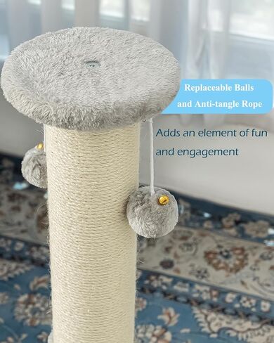 Kilodor 34Inch Tall Cat Scratching Post,4.3Inch Diameter Large Sisal Cat Scratch Post with Ball, Sturdy and Durable Cat Scratcher for Indoor Cats Adults Grey in Saudi Arabia