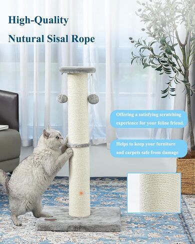 Kilodor 34Inch Tall Cat Scratching Post,4.3Inch Diameter Large Sisal Cat Scratch Post with Ball, Sturdy and Durable Cat Scratcher for Indoor Cats Adults Grey in Saudi Arabia