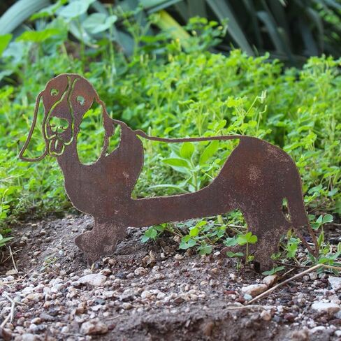 Corten Steel Basset Hound Dog Silhouette Yard Stake (Small) in Saudi Arabia