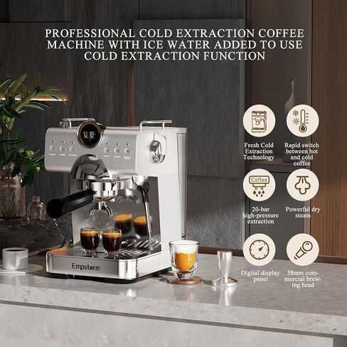 Espresso Machine With Cold Brew, 20 Bar Hot and Cold Espresso Maker with Milk Frother Steam Wand, Easy to Use & Clean, Hot and Cold Coffee Machine for Home, Office and RV in Saudi Arabia