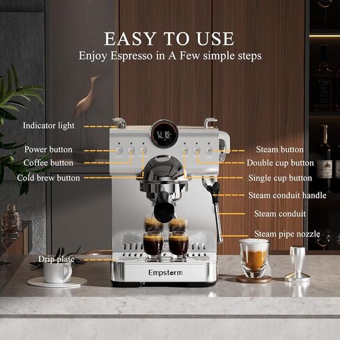 Espresso Machine With Cold Brew, 20 Bar Hot and Cold Espresso Maker with Milk Frother Steam Wand, Easy to Use & Clean, Hot and Cold Coffee Machine for Home, Office and RV in Saudi Arabia