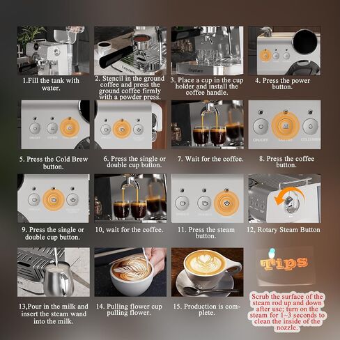 Espresso Machine With Cold Brew, 20 Bar Hot and Cold Espresso Maker with Milk Frother Steam Wand, Easy to Use & Clean, Hot and Cold Coffee Machine for Home, Office and RV in Saudi Arabia