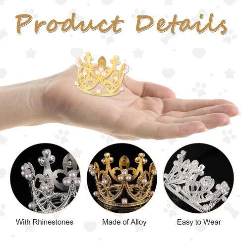 2PCS Pet Crown, Gold and Silver Small Dog Crown with Rhinestones and Faux Pearls Puppies Cat Hat Dog Birthday Hat for Pet Birthday Parties, Adoption Celebrations, Family Photos, Daily Wear in Saudi Arabia