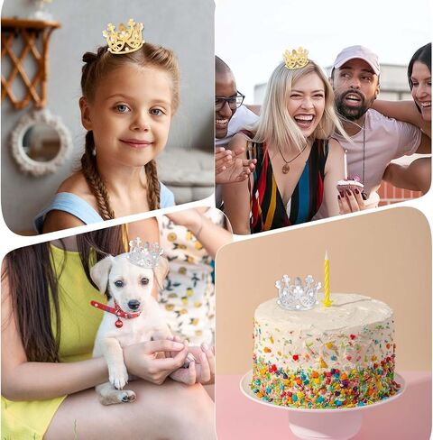 2PCS Pet Crown, Gold and Silver Small Dog Crown with Rhinestones and Faux Pearls Puppies Cat Hat Dog Birthday Hat for Pet Birthday Parties, Adoption Celebrations, Family Photos, Daily Wear in Saudi Arabia