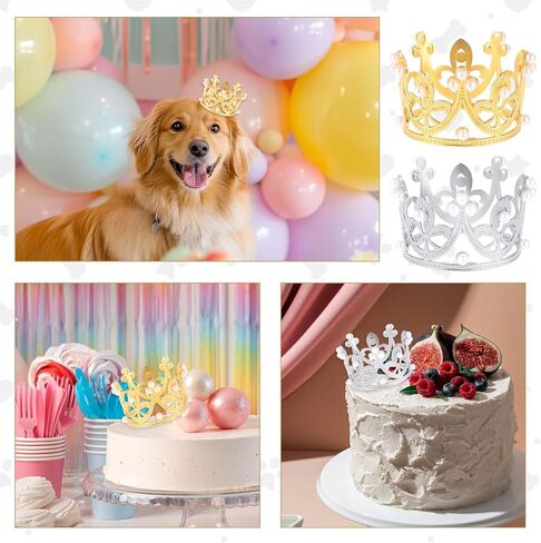 2PCS Pet Crown, Gold and Silver Small Dog Crown with Rhinestones and Faux Pearls Puppies Cat Hat Dog Birthday Hat for Pet Birthday Parties, Adoption Celebrations, Family Photos, Daily Wear in Saudi Arabia