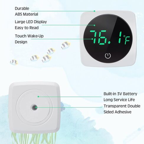 قطعتان من ميزان حرارة حوض السمك الرقمي، ميزان حرارة خزان الأسماك، شاشة LED دقيقة، لاصقة لخزان درجة حرارة حوض السمك، قياس درجة حرارة الماء للأسماك أو القنفذ البحري أو السلحفاة أو المائية in Kuwait