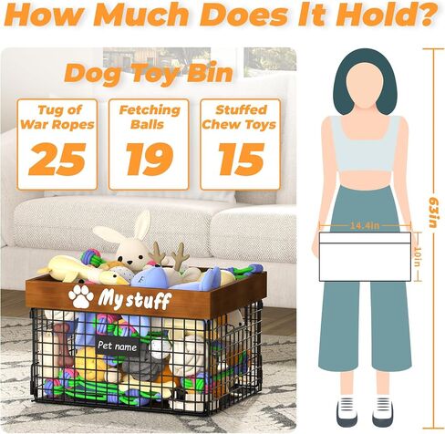 Dog Toy Basket Toy Box, Metal Basket for Dog Toys, Chew-Proof Dog Food Toy Storage Container, Toy Chest, Toy Box for Living Room Area, Dog Toys Box, Dog Toy Bin Basket Large, Pet Toys for Dog Cat in Saudi Arabia