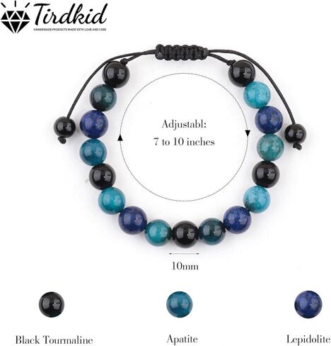 سوار مظهر فقدان الوزن 10 مم سوار التورمالين الأسود الأباتيت الليبيدوليت للرجال والنساء سوار الحظ السعيد للشفاء وتهدئة القلق وتخفيف التوتر هدايا in Kuwait