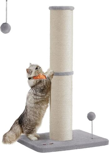 عمود خدش للقطط من Feandrea، جهاز خدش للقطط بطول 33.5 بوصة للقطط المتوسطة والكبيرة، عمود خدش السيزال، كرة زنبركية مع جرس مدمج، رمادي حمامة UPCA041G01 in Kuwait