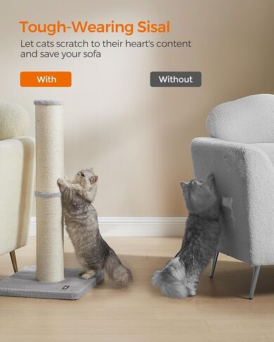 عمود خدش للقطط من Feandrea، جهاز خدش للقطط بطول 33.5 بوصة للقطط المتوسطة والكبيرة، عمود خدش السيزال، كرة زنبركية مع جرس مدمج، رمادي حمامة UPCA041G01 in Kuwait