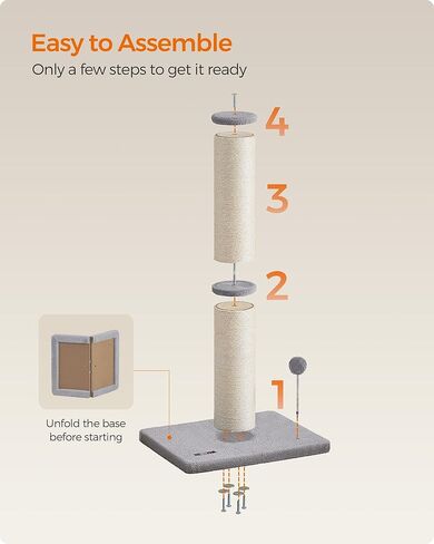 عمود خدش للقطط من Feandrea، جهاز خدش للقطط بطول 33.5 بوصة للقطط المتوسطة والكبيرة، عمود خدش السيزال، كرة زنبركية مع جرس مدمج، رمادي حمامة UPCA041G01 in Kuwait