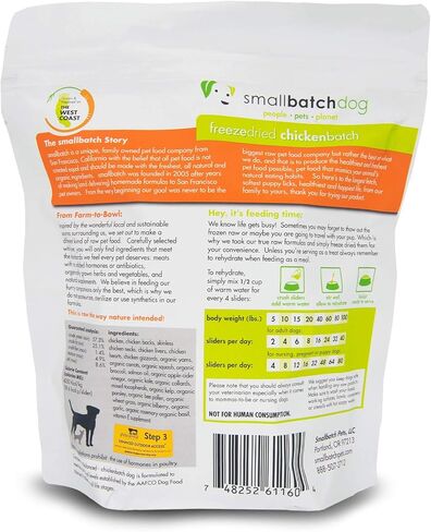 Smallbatch Pets نظام غذائي خام ممتاز مجفف بالتجميد للكلاب، عبوتان، وصفة دجاج، 14 أونصة في كل كيس (إجمالي 28 أونصة)، صنع في الولايات المتحدة الأمريكية، منتجات عضوية، لحم مرفوع بطريقة إنسانية، يرطب ويقدم الفطائر in Kuwait