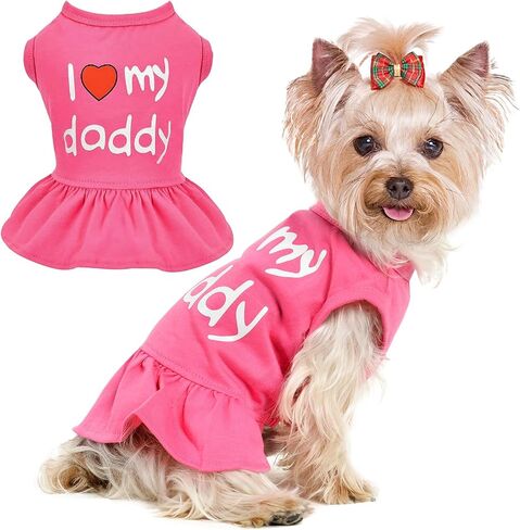 Dog Dress, Pet Clothes for Small Dogs Girl Cute I Love My Mom/Dad Pink Puppy Dresses Breathable Pet Spring Summer Clothes Puppy Cat Outfits for Valentines Day, Love Dad in Saudi Arabia