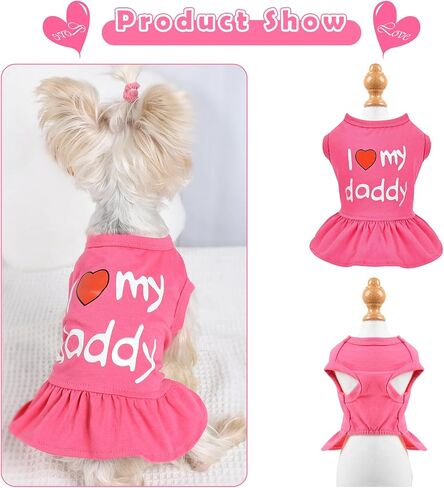 Dog Dress, Pet Clothes for Small Dogs Girl Cute I Love My Mom/Dad Pink Puppy Dresses Breathable Pet Spring Summer Clothes Puppy Cat Outfits for Valentines Day, Love Dad in Saudi Arabia