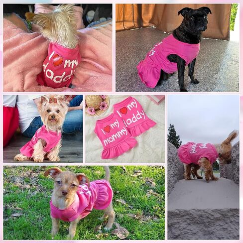 Dog Dress, Pet Clothes for Small Dogs Girl Cute I Love My Mom/Dad Pink Puppy Dresses Breathable Pet Spring Summer Clothes Puppy Cat Outfits for Valentines Day, Love Dad in Saudi Arabia