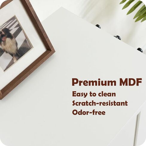 Dog Feeding Station with Storage Cabinet and 2 Elevated Dog Bowls, Hidden Pet Feeder Station Wood, Dog & Cat Storage Organizer, White in Saudi Arabia