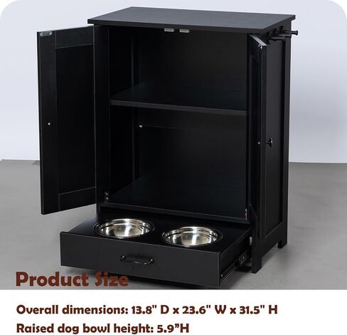 Dog Feeding Station with Storage Cabinet and 2 Elevated Dog Bowls, Hidden Pet Feeder Station Wood, Dog & Cat Storage Organizer, White in Saudi Arabia