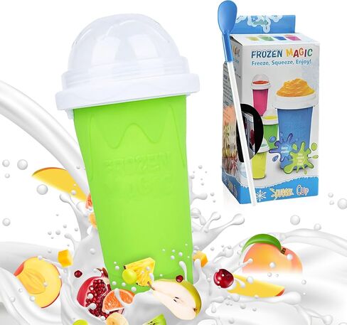 Slushy Maker Cup, Quick Frozen Magic Smoothie Cup for Ice Cream Make your Day Cool, Portable Squeeze Ice Cup, Slushies Maker Cup with Spoon and Straw (Green) in Saudi Arabia