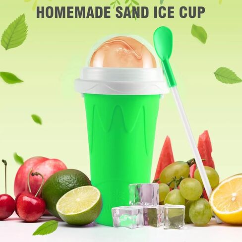 Slushy Maker Cup, Quick Frozen Magic Smoothie Cup for Ice Cream Make your Day Cool, Portable Squeeze Ice Cup, Slushies Maker Cup with Spoon and Straw (Green) in Saudi Arabia
